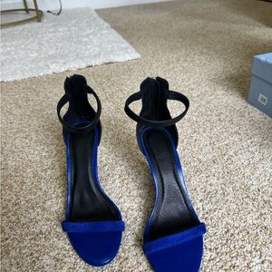 Joie Blue Suede & Black Leather Zip Back Heels